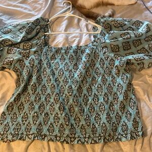 Maurices Teal and Black Patterned Blouse